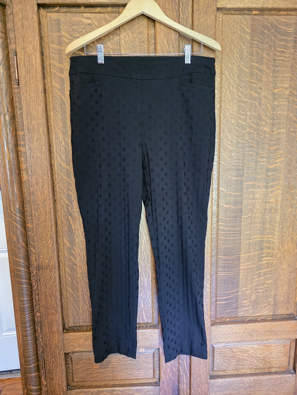 Chico's Brigitte So Slimming Textured Polka Dot Jacquard Pants Black, 2R (US 12)